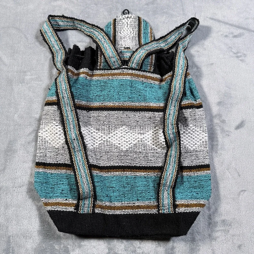 San Jose Sharks Woven Backpack Baja Jerga Mexican Blanket Drawstring Bag